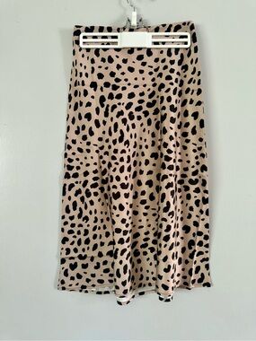 Silk Leopard Print Midi Skirt Satin Animal Spotted Slip Skirt Small